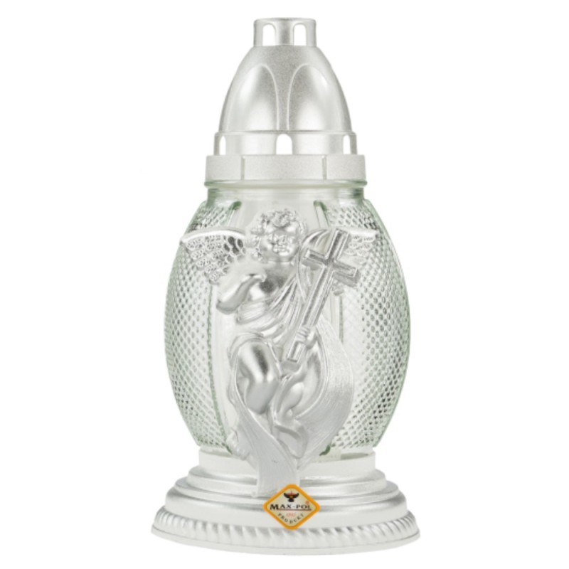 Set 2 x Candela din Sticla cu Inger Alb, 26 Ore