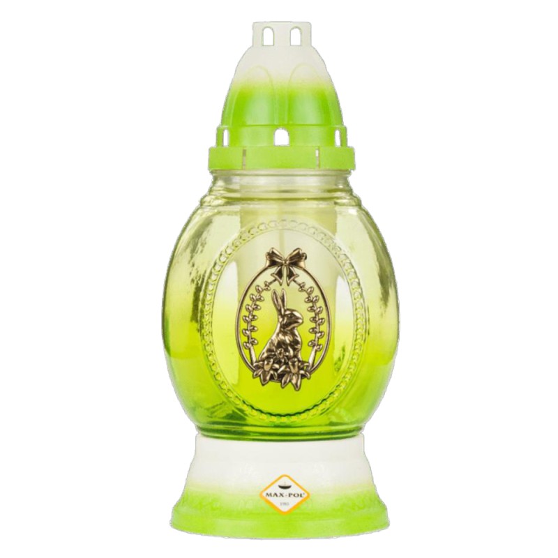Set 2 x Candela din Sticla cu Motiv Pascal, in Forma de Ou si Iepure