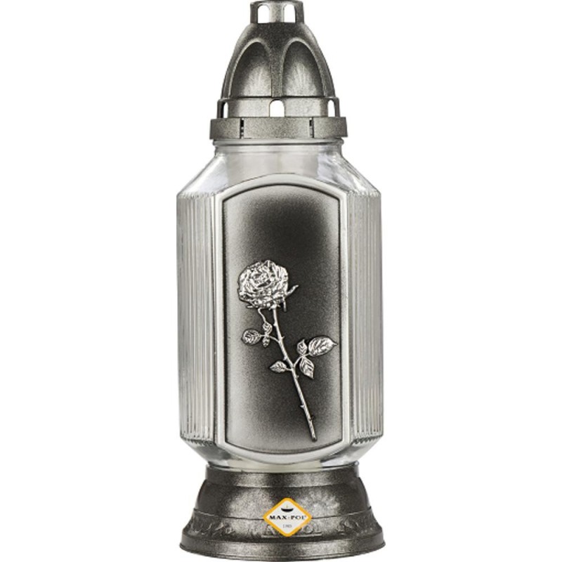 Set 2 x Candela din Sticla cu Trandafir, Argintie, 41 Ore