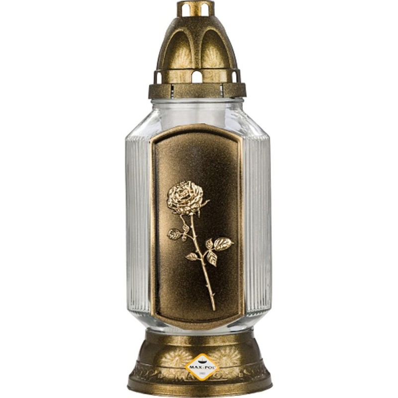 Set 2 x Candela din Sticla cu Trandafir, Aurie, 41 Ore