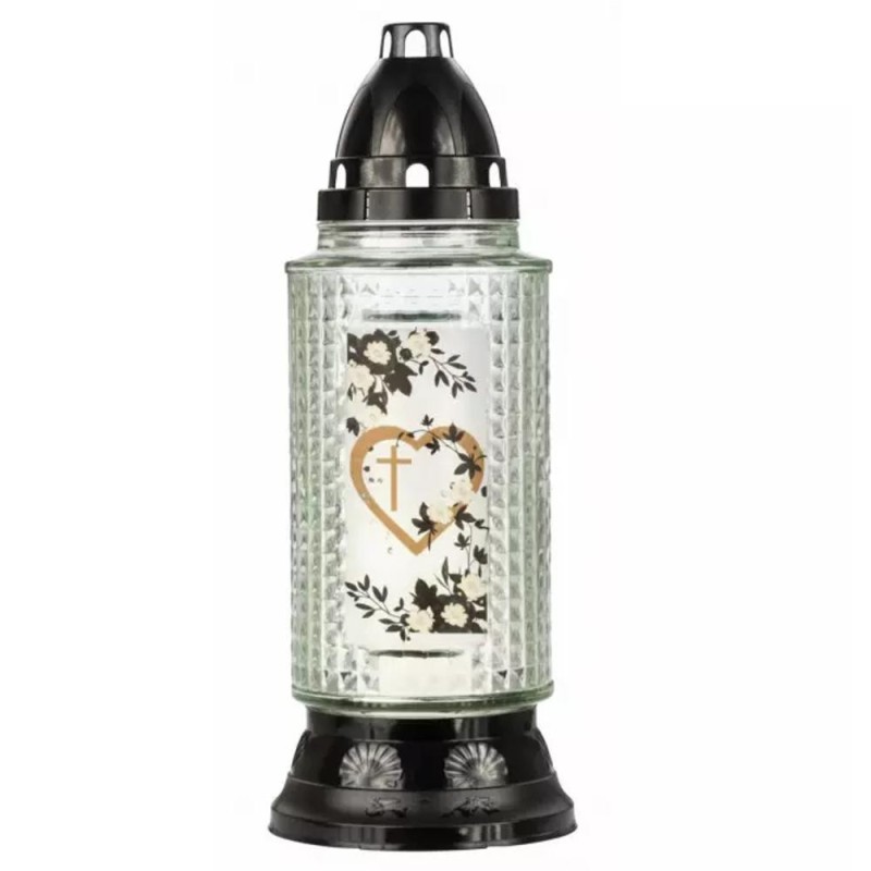 Set 2 x Candela din Sticla, Model Inima si Cruce, Neagra