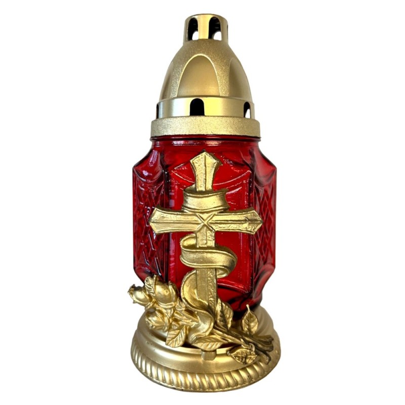 Set 2 x Candela din Sticla Rosie cu Cruce