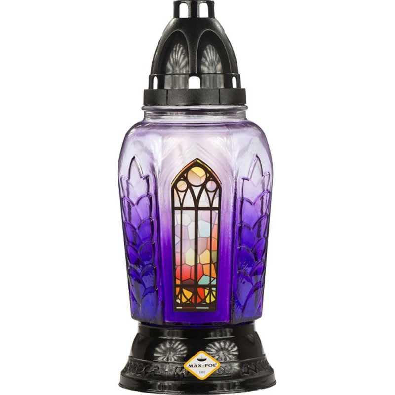 Set 2 x Candela din Sticla Vitraliu, Mov, 28 Ore