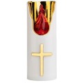Set 2 x Candela Electronica, Alba, cu Flacara Alba si Ornament Cruce Aurie, 125 x 50 mm