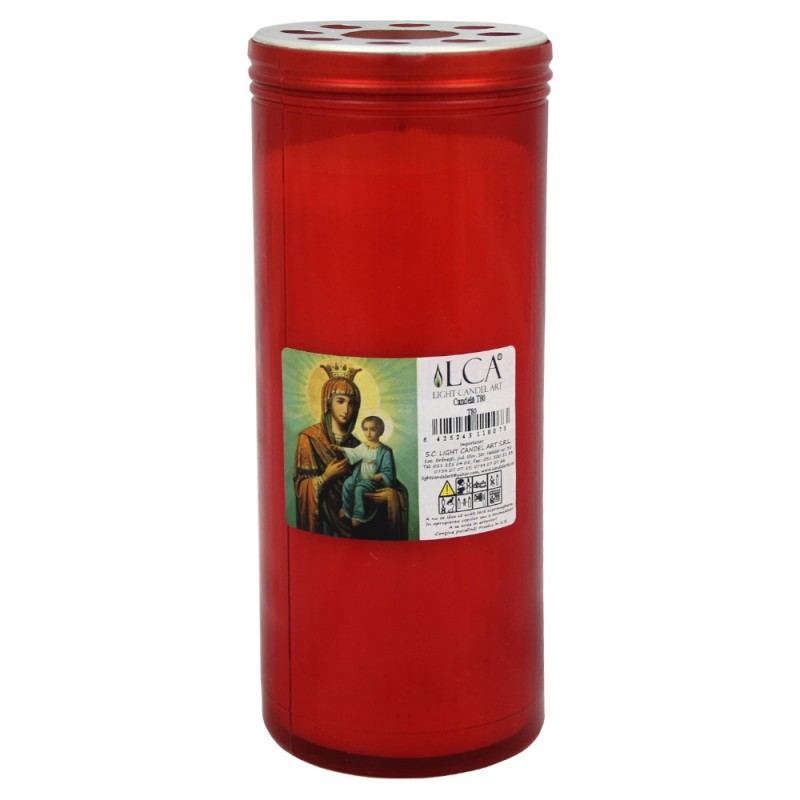 Set 2 x Candela Plastic cu Capac Anti-Vant Rosu, 120 Ore