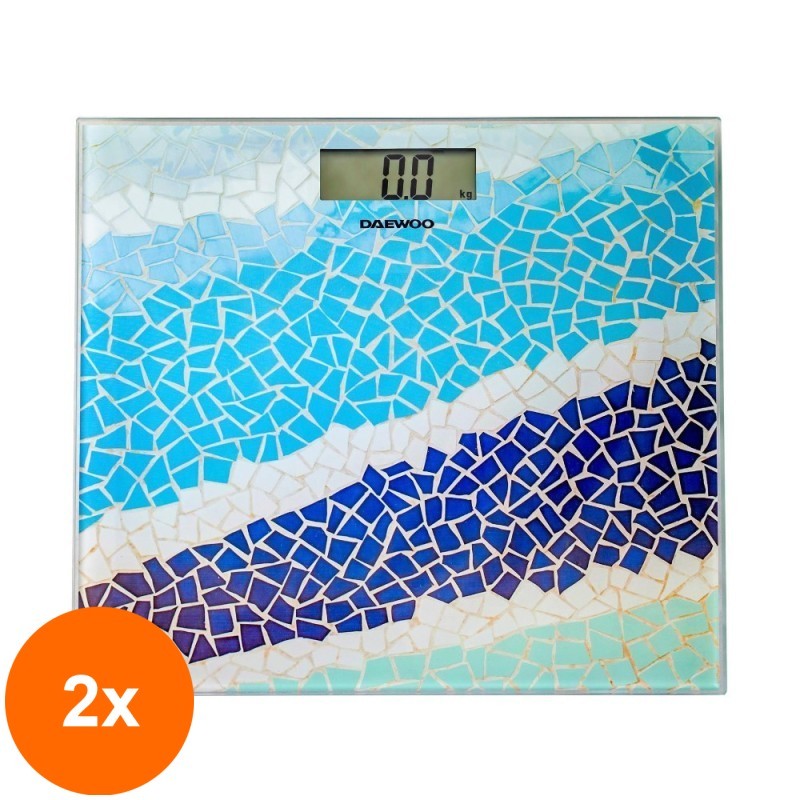 Set 2 x Cantar Electronic Persoane Daewoo DBS210M, Sticla Securizata 6 mm, Capacitate 150 kg, Auto Zero, Auto Oprire, Indicator