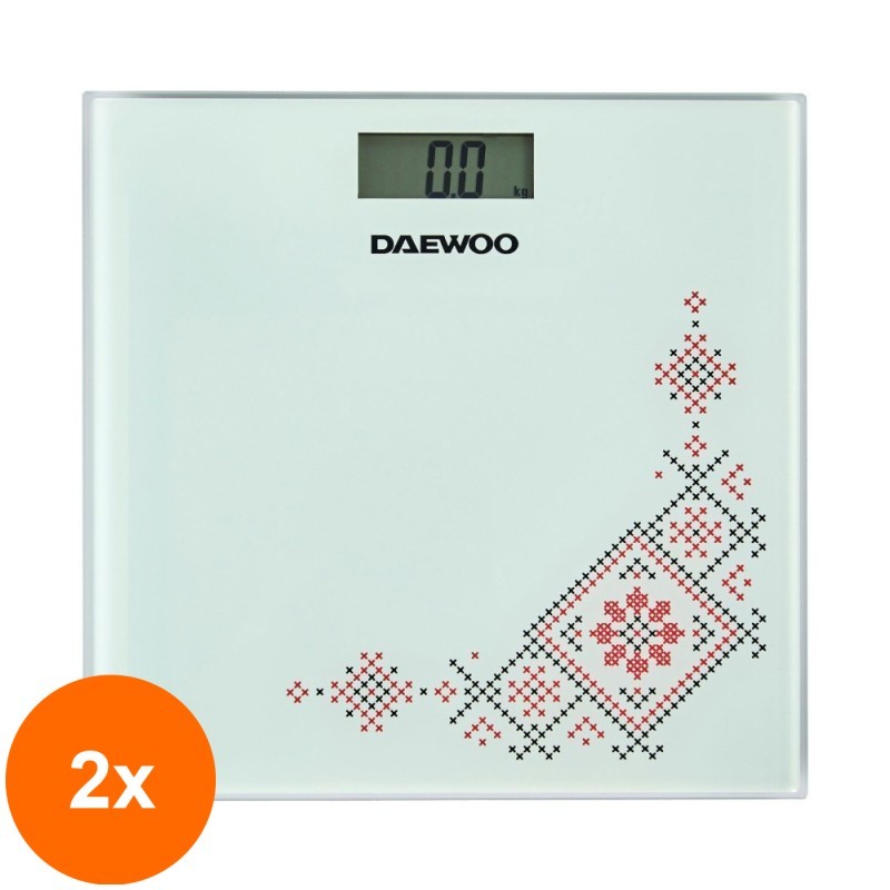 Set 2 x Cantar Electronic Persoane Daewoo, DBS210R, Sticla 6 mm, Capacitate 150 kg, Alb/Abstract