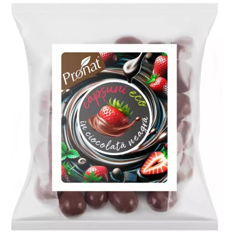Set 2 x Capsuni Bio Glazurate in Ciocolata Neagra, 50 g, Pronat