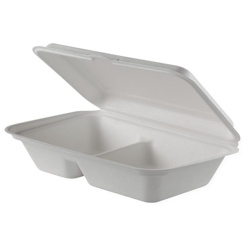 Set 2 x Caserole Biodegradabile, Compostabile 2 Compartimente, Albe 23x15 cm, 25 buc