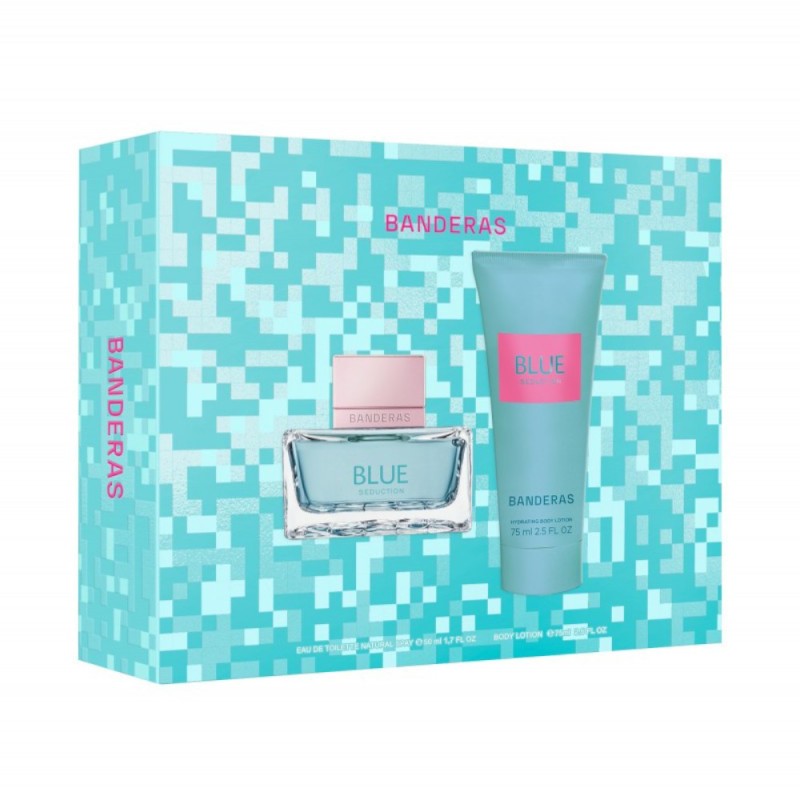 Set 2 x Caseta Cadou Antonio Banderas Blue Seduction, Femei, Apa de Toaleta 50 ml si Lotiune de Corp 75 ml