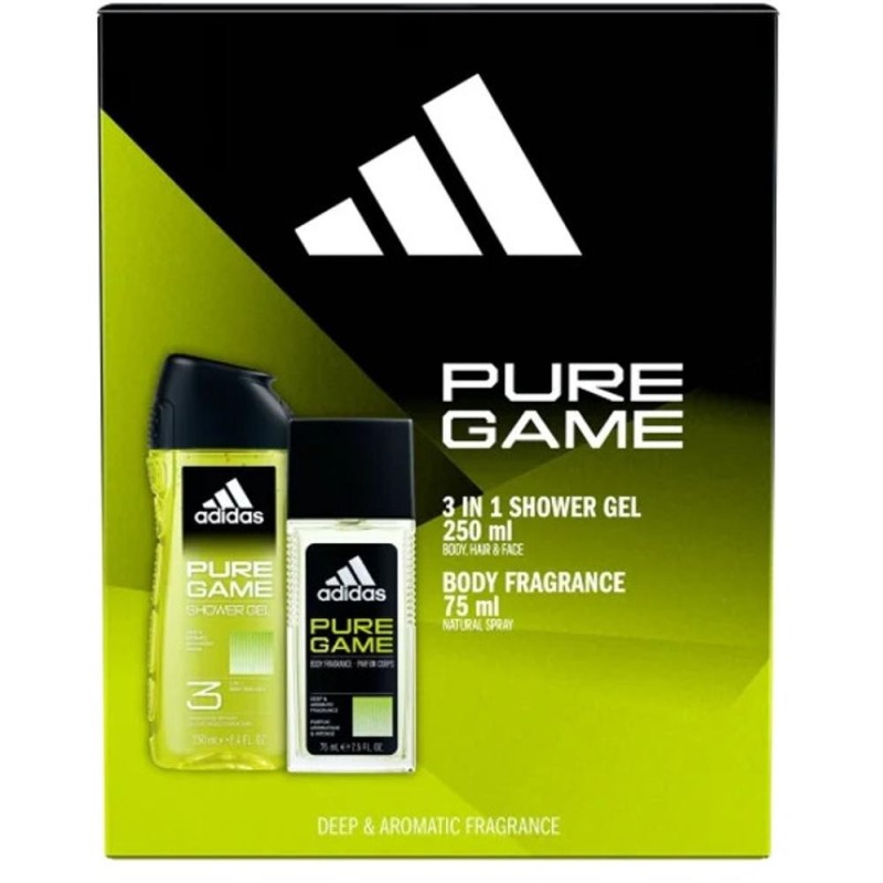 Set 2 x Caseta Cadou Barbati Adidas Pure Gam Deodorant Natural Spray 75 ml, Gel Dus 250 ml