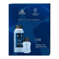 Set 2 x Caseta Cadou Barbati Adidas Uefa Star, Apa de Toaleta 50 ml, Gel de Dus 250 ml
