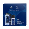 Set 2 x Caseta Cadou Barbati Adidas Uefa Star, Deodorant Natural Spray 75 ml, Deodorant 150 ml, Gel de Dus 250 ml