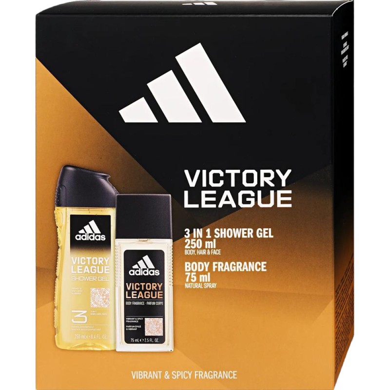 Set 2 x Caseta Cadou Barbati Adidas Victory League, Deodorant Natural Spray 75 ml, Gel Dus 250 ml