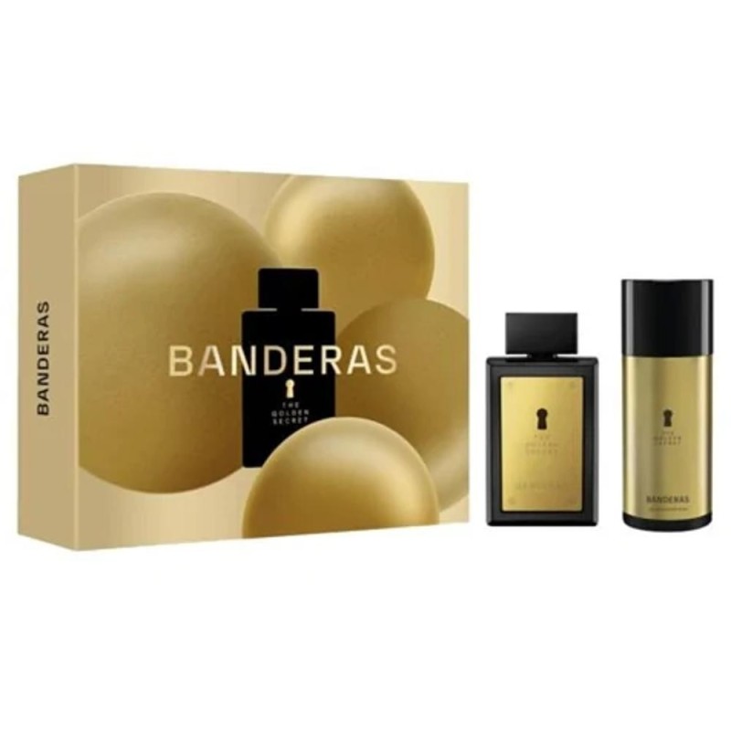 Set 2 x Caseta Cadou Barbati Antonio Banderas The Golden Secret, Apa de Toaleta 100 ml, Deodorant 150 ml