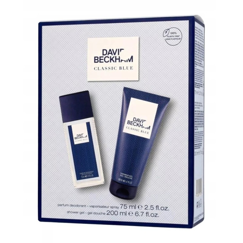 Set 2 x Caseta Cadou Barbati David Beckham Classic Blue, Deodorant Natural Spray 75 ml, Gel de Dus 200 ml