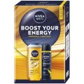 Set 2 x Caseta Cadou Barbati Nivea Men Boost Your Energy, Gel Dus 250 ml, Deodorant Spray 150 ml