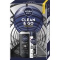 Set 2 x Caseta Cadou Barbati Nivea Men Clean&Go, Gel Dus 250 ml, Deodorant Spray 150 ml