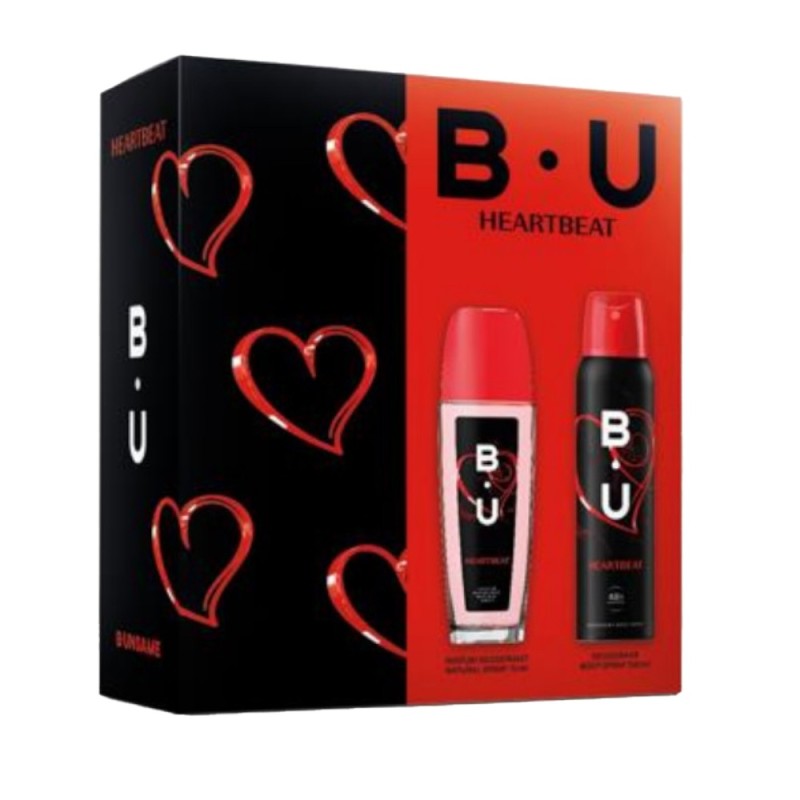 Set 2 x Caseta Cadou B.U. Heartbeat, Femei, Parfum Deodorant Spray pentru Corp 75 ml si Deodorant Spray pentru Corp 150 ml
