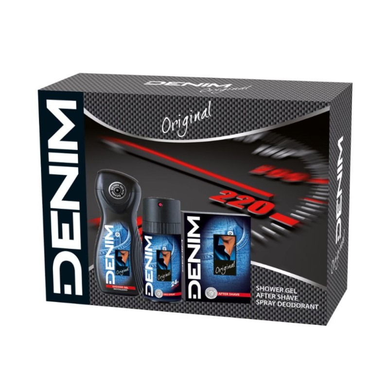 Set 2 x Caseta Cadou Denim, Lotiune dupa Ras, 100 ml, Gel de Dus, 250 ml si Deodorant Spray, 150 ml