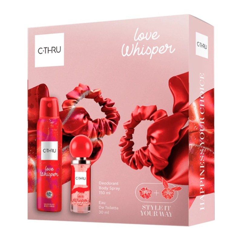 Set 2 x Caseta Cadou Femei C-Thru, Deodorant Spray Love Whisper 150 ml, Apa de Toaleta 30 ml, Elastice Par