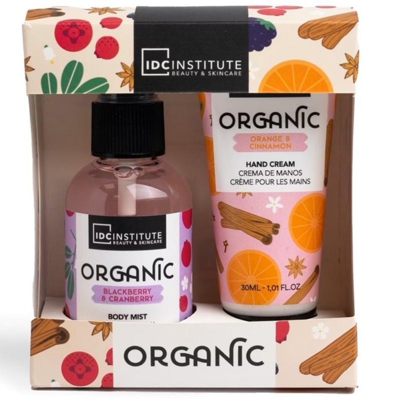 Set 2 x Caseta Cadou Femei IDC Institute Organic, Spray Corp 60 ml, Crema de Maini 30 ml