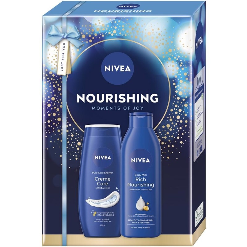 Set 2 x Caseta Cadou Femei Nivea Nourishing, Lapte Corp 250 ml, Gel Dus Creme Care 250 ml