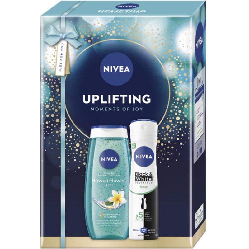 Set 2 x Caseta Cadou Femei Nivea Uplifting, Gel Dus Hawaii 250 ml, Deodorant Spray 150 ml