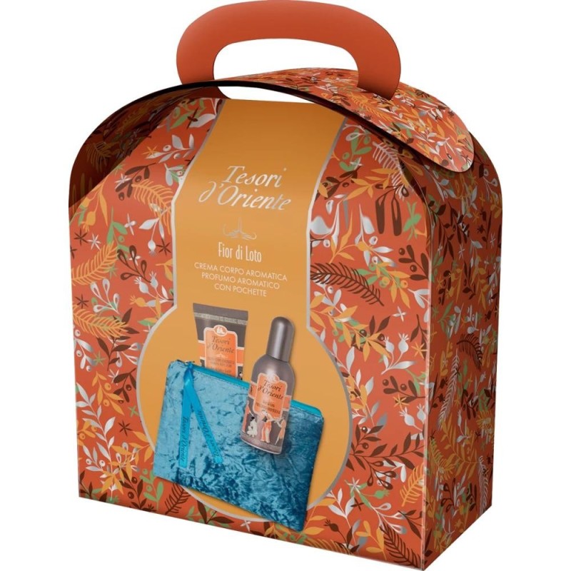 Set 2 x Caseta Cadou Femei Tesori D'Oriente, Apa de Toaleta 100 ml, Crema Corp 75 ml, Geanta Cosmetice
