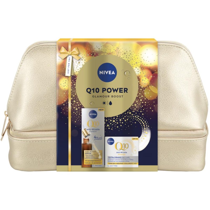 Set 2 x Caseta Cadou Q10 Power, Serum 30 ml, Crema Zi Anti-rid 50 ml, Geanta
