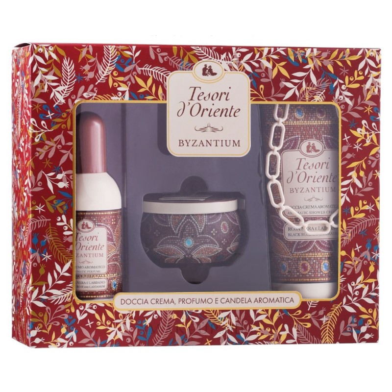 Set 2 x Caseta Tesori d'Oriente, Femei, Apa de Toaleta 100 ml, Gel de Dus 250 ml si Lumanare Parfumata 109 g