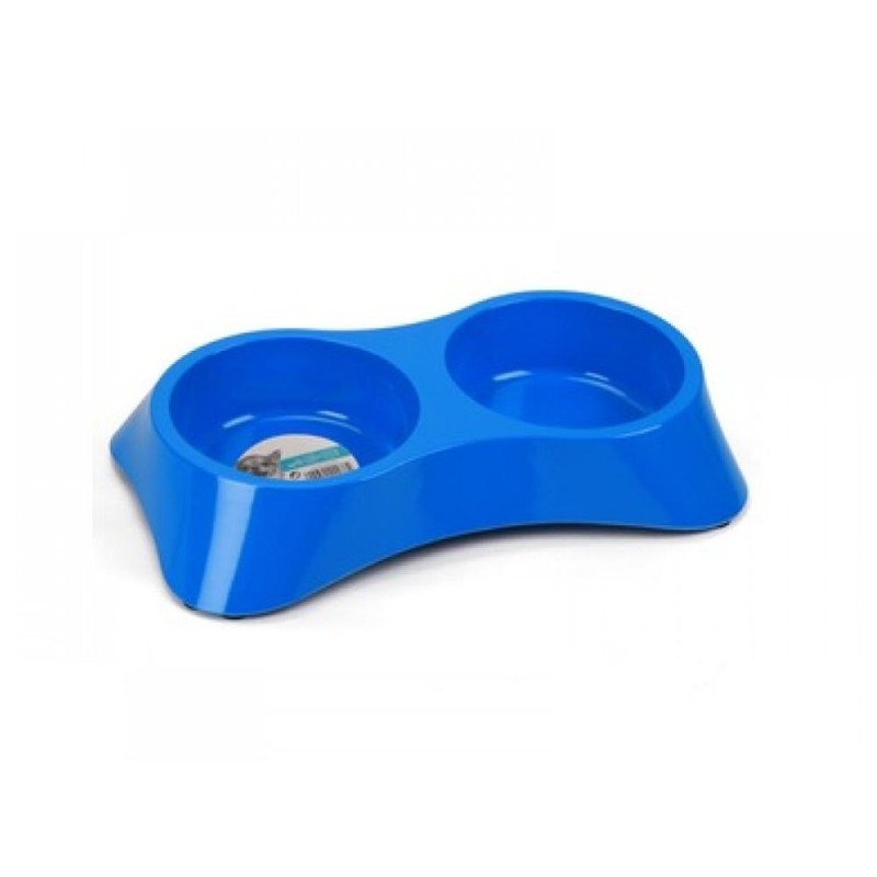 Set 2 x Castron Dublu pentru Caini din Melamina, M-Pets, Albastru 2 x 350 ml