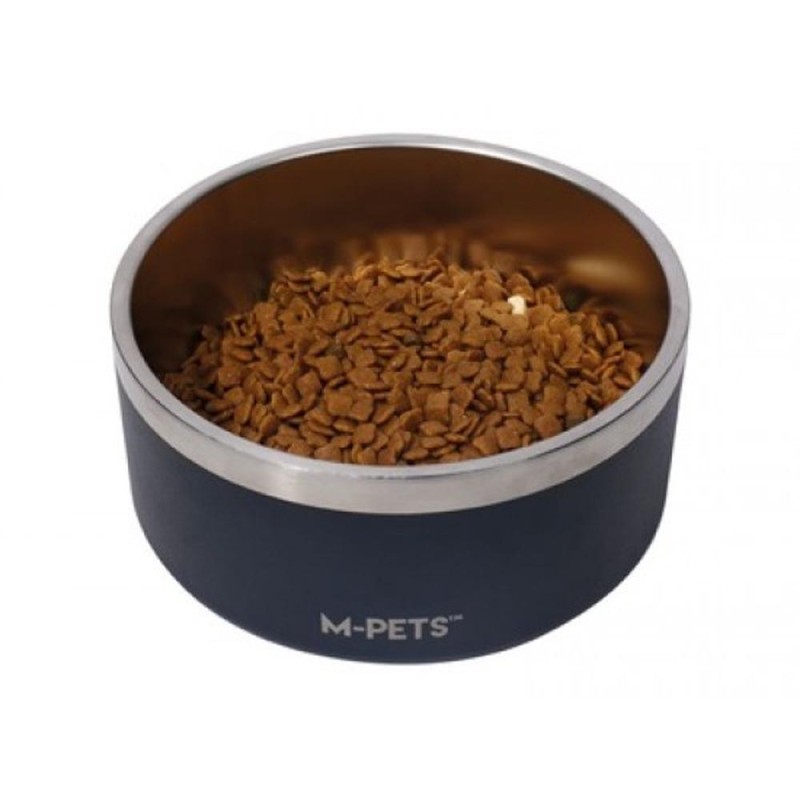 Set 2 x Castron pentru Mancare Caini Negru, Premium, Otel Inoxidabil, Double Wall Bowl Eskimo M-Pets, 1.25 l