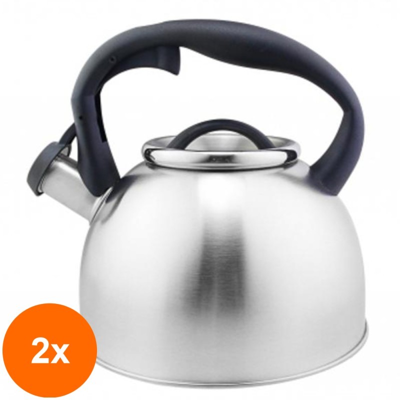 Set 2 x Ceainic cu Fluier, Otel Inoxidabil, Capacitate 3.5 l