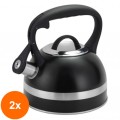 Set 2 x Ceainic Inox cu Fluier, Capacitate 3 l, Negru