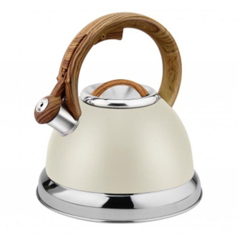 Set 2 x Ceainic Inox cu Fluier Retro, Exterior Polishat, Capacitate 3.5 l, Crem