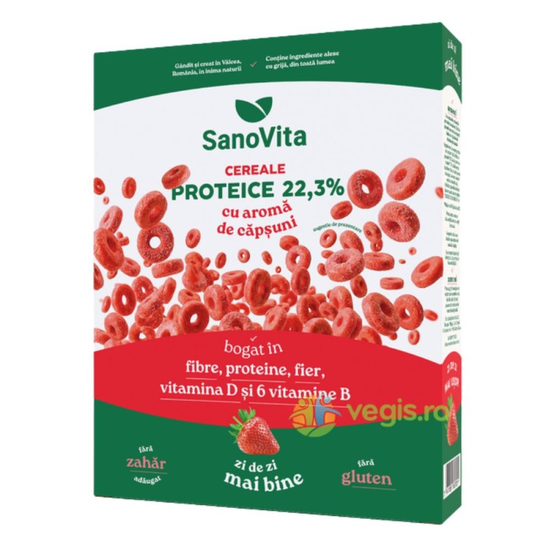 Set 2 x Cereale Proteice cu Capsuni, Sanovita, 250 g