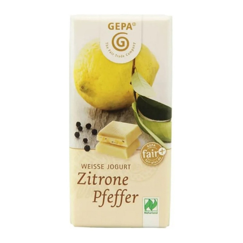 Set 2 x Ciocolata Alba Bio cu Iaurt, Lamaie si Piper, Gepa, 40 g