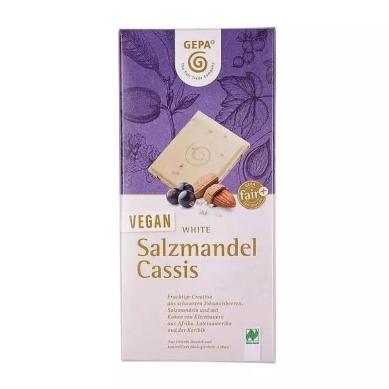 Set 2 x Ciocolata Alba Bio Vegan cu Migdale Sarate si Coacaze, 100 g, Gepa