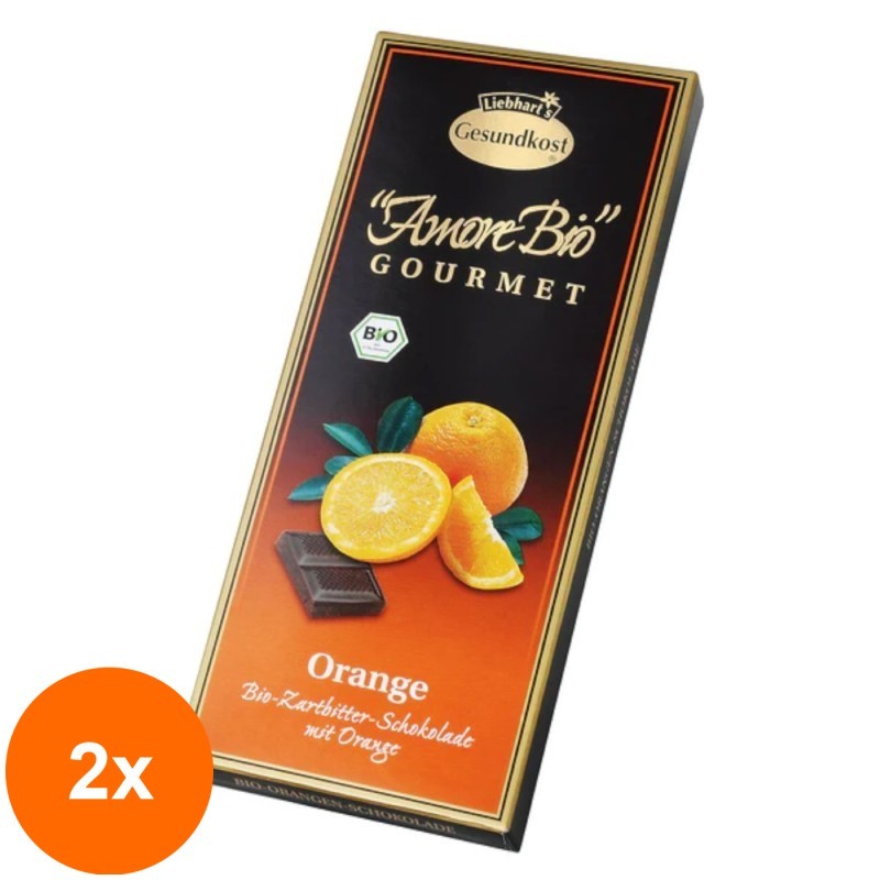 Set 2 x Ciocolata Amaruie cu Portocale, 55% Cacao, 100 g, Liebhart's Amore Bio