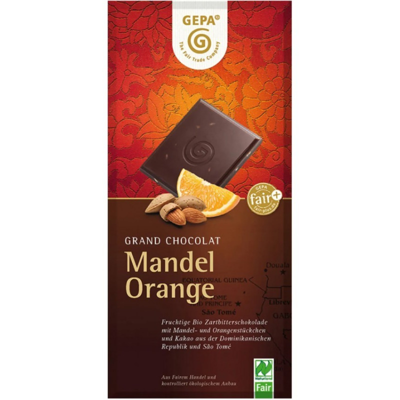 Set 2 x Ciocolata BIO Amaruie cu Migdale si Portocale, 100 g Gepa