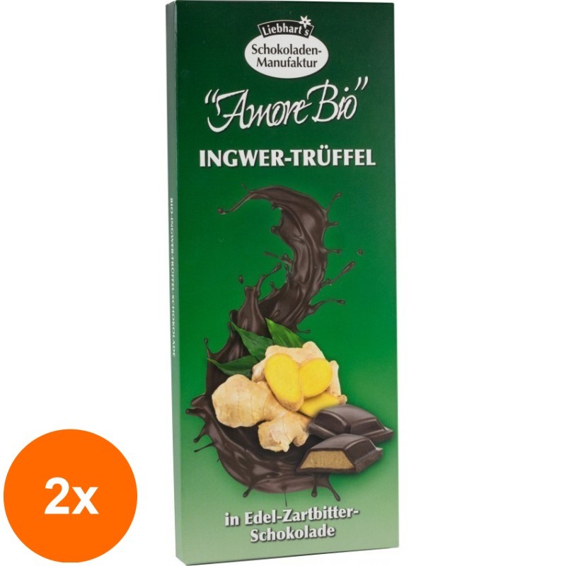 Set 2 x Ciocolata BIO Amaruie Fina cu Ghimbir si Trufe, 100 g, Liebhart's Amore Bio
