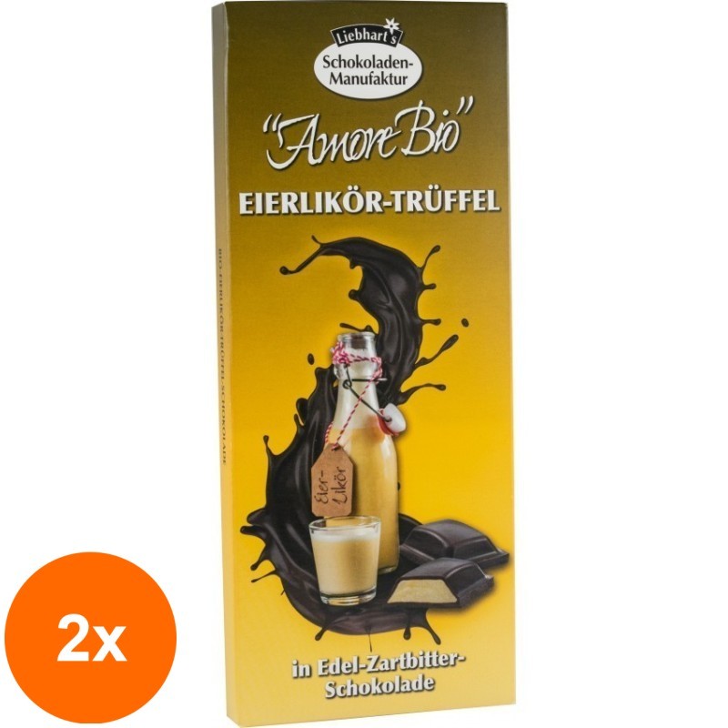 Set 2 x Ciocolata BIO Amaruie Fina cu Lichior de Oua si Trufe, 100 g, Liebhart's Amore Bio