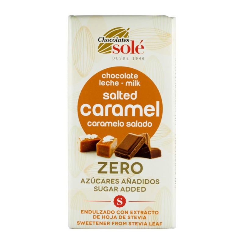 Set 2 x Ciocolata cu Lapte, Chocolates Sole, cu Caramel Sarat, Indulcita cu Stevie, 100 g