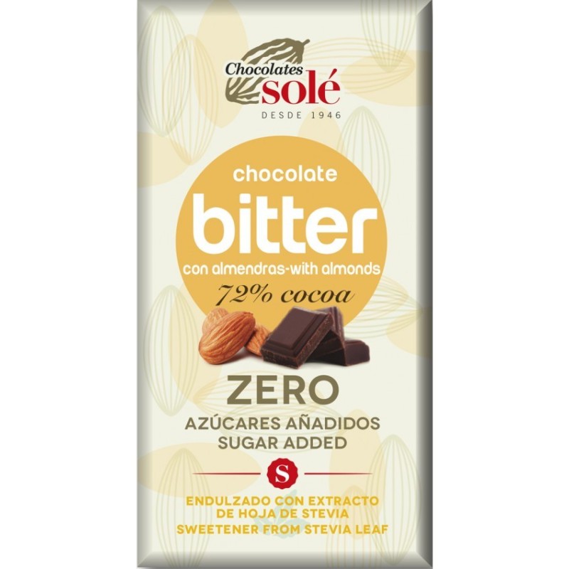 Set 2 x Ciocolata cu Migdale Indulcita cu Stevie, 72% Cacao, 100 g, Chocolates Sole