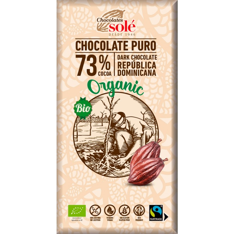 Set 2 x Ciocolata Neagra BIO, 73% Cacao, 100 g, Chocolates Sole