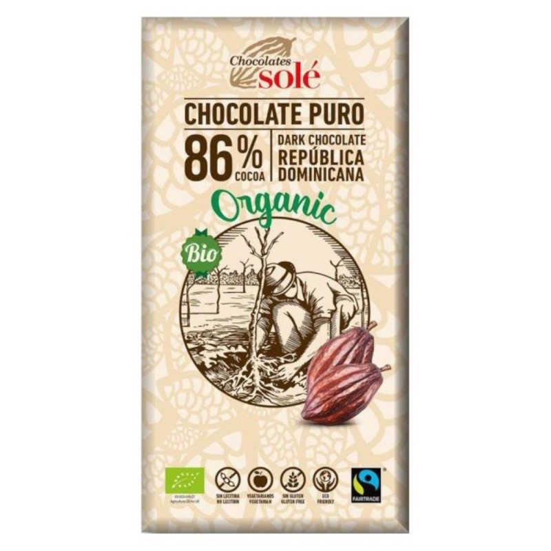 Set 2 x Ciocolata Neagra BIO 86% Cacao, 100 g, Chocolates Sole