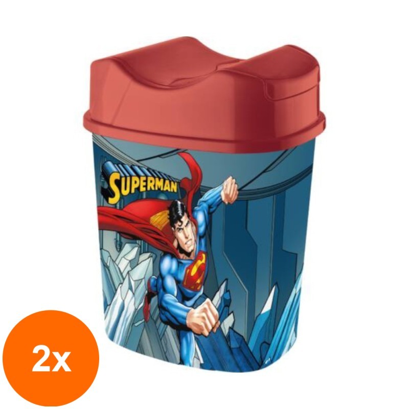 Set 2 x Cos de Gunoi cu Capac Batant, Superman, 5.50 l, Tuffex