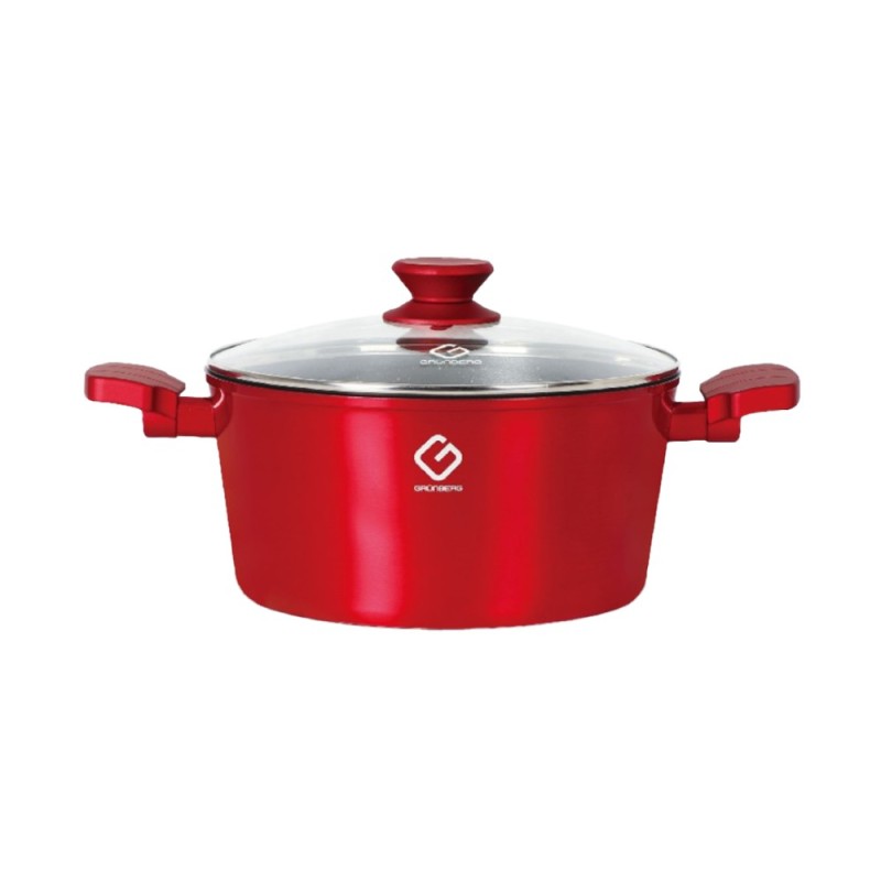 Set 2 x Cratita din Aluminiu, Ceramica Marmorata, 24 x 12 cm, 4.3 l, cu Capac din Sticla, Grunberg