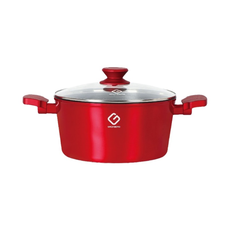 Set 2 x Cratita din Aluminiu, Ceramica Marmorata, cu Capac, compatibila plita inductie, 28x12.50 cm, 6 l, Grunberg